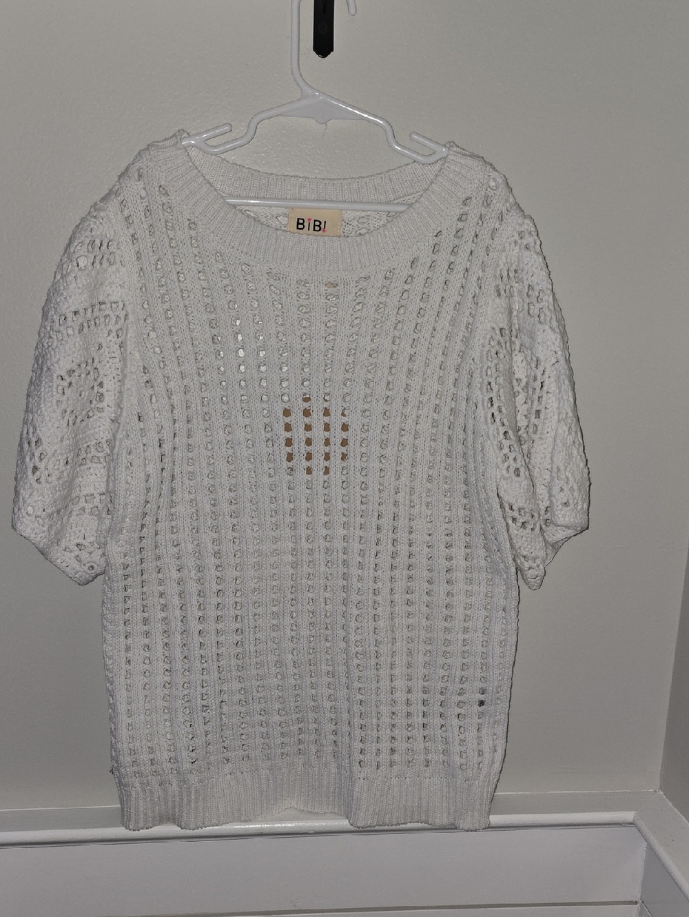 BiBi White Open-Weave Short Sleeve Top